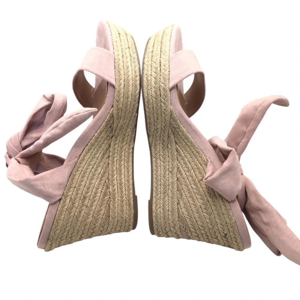 NWOB Dream Pairs Womens Pink Faux Suede Ankle Tie Lace Up Platform Wedges 9.5